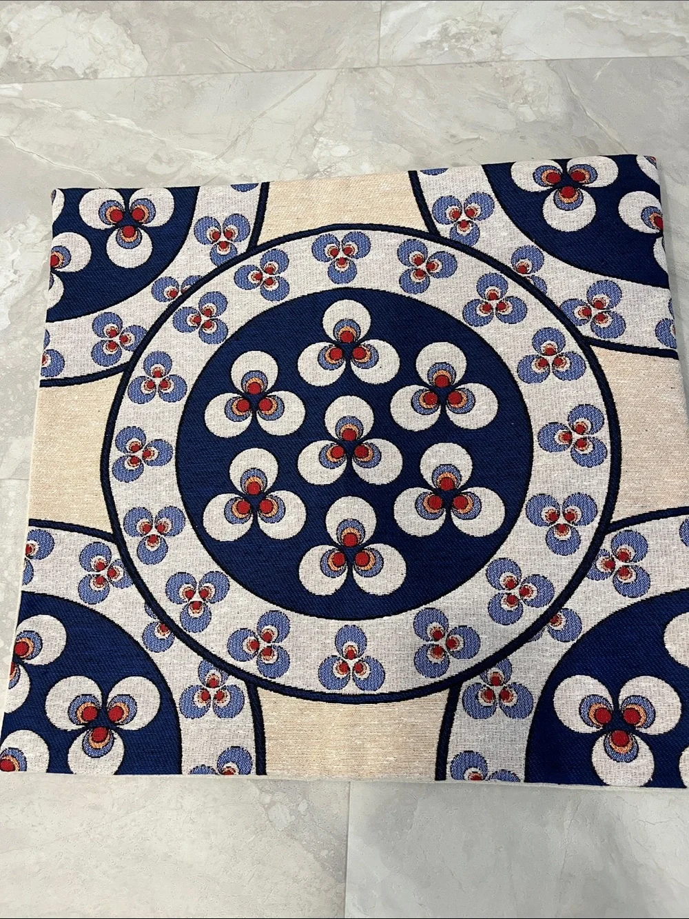 Set of 3 Ornate Tile-Pattern Turkish Ottoman Pillow Covers in Navy, Teal & Red